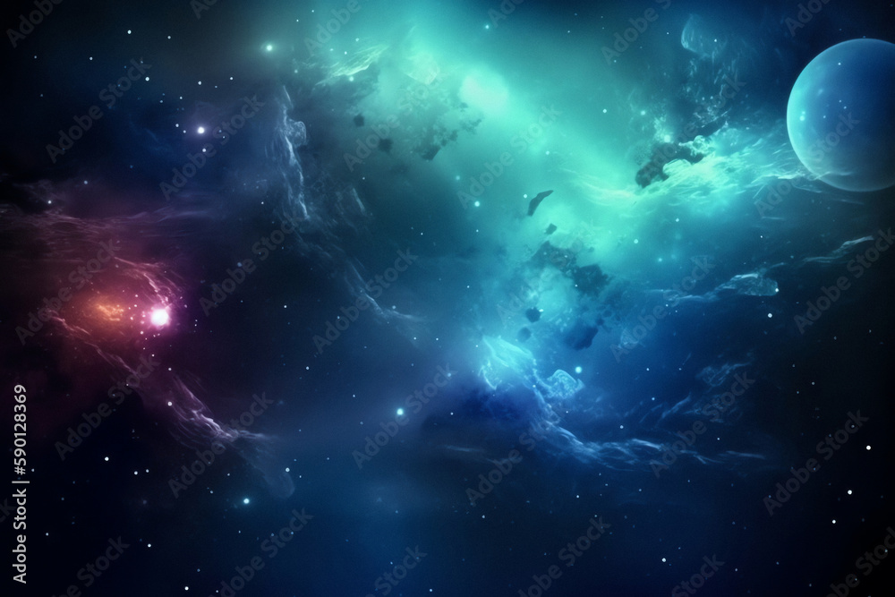 Outer space nebula blue color galaxy space with stars