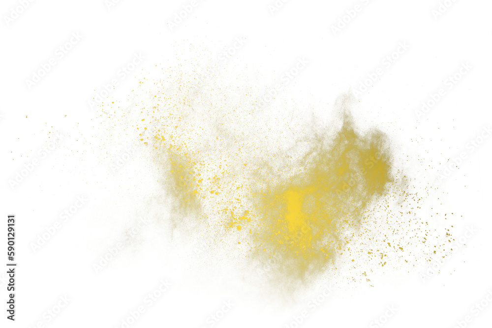 Freeze motion of yellow dust explosion isolated Freeze motion of yellow dust explosion isolated