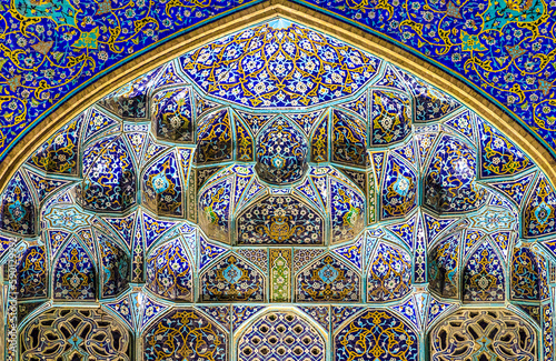 detail of the vault mosaics in the mosque in Iran