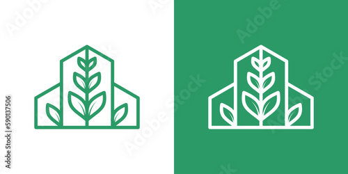 greenhouse logo design line icon vector illustration