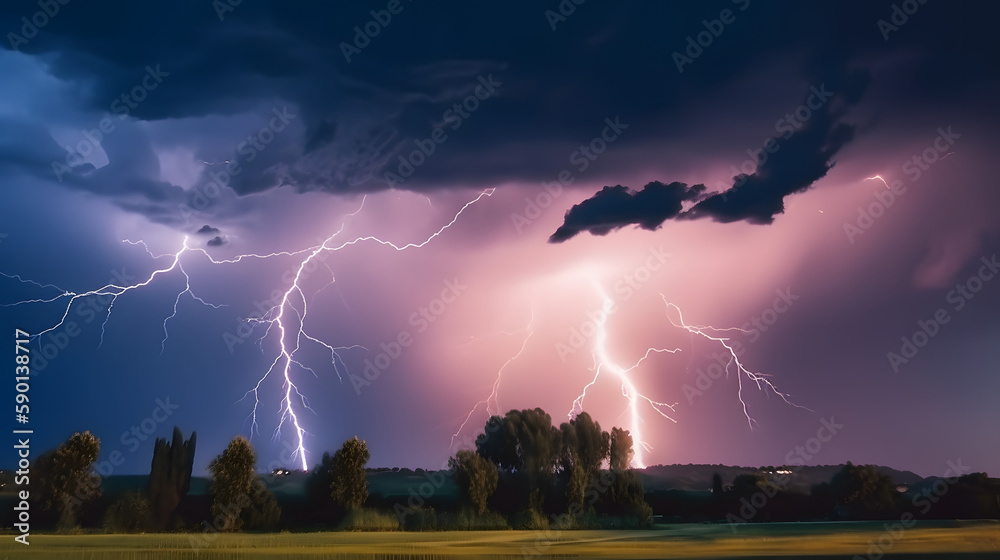 amazing beautiful magical sky cloudy rainy stormy with lightning and thunder.