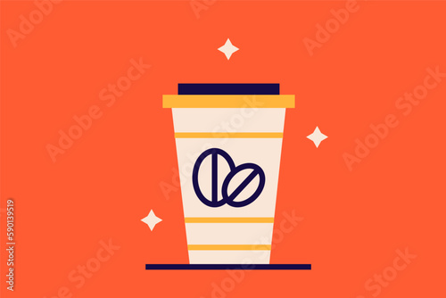 Geometric coffee illustration  vector coffee cup to go icon in flat design art. 