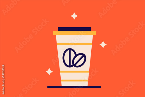 Geometric coffee illustration, vector coffee cup to go icon in flat design art.	
