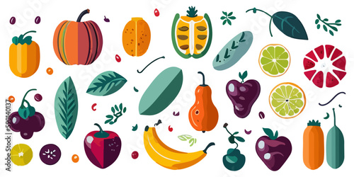 Fototapeta Naklejka Na Ścianę i Meble -  Exquisite Fruit and Herb Illustration Bundle