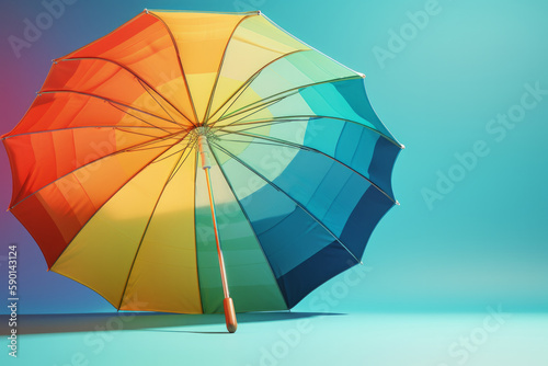 colored sun umbrella on blue background.