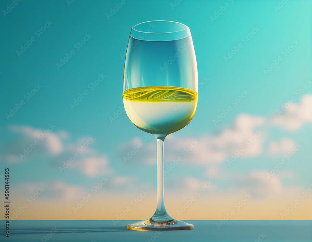 glass of white wine on the beach