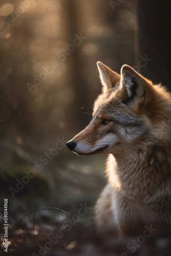 Сlose-up of a coyote in the forest