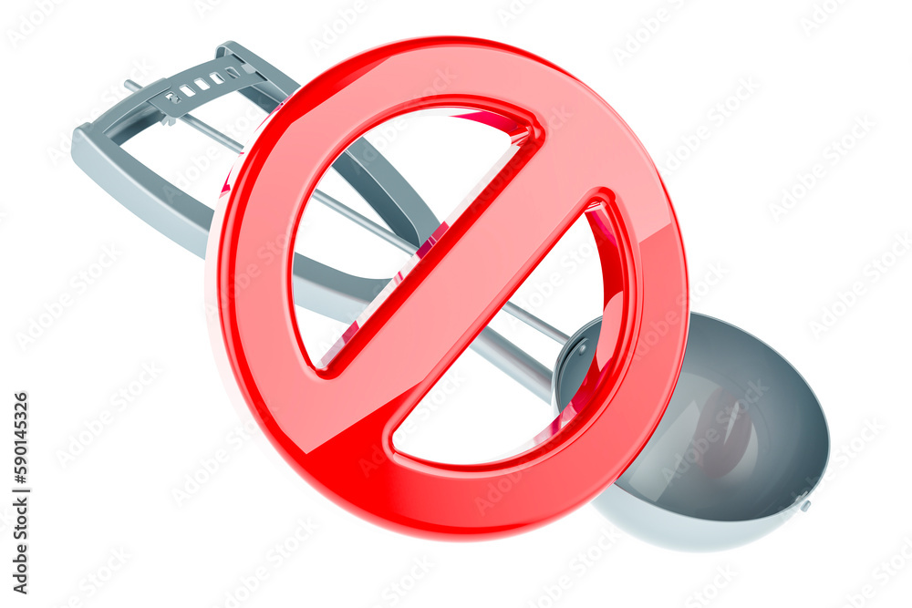 Ice Cream Scoop with forbidden symbol, 3D rendering Ice Cream Scoop with forbidden symbol, 3D rendering