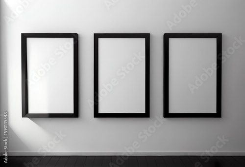 Three minimalistic black frames on wall mockup © Jannis
