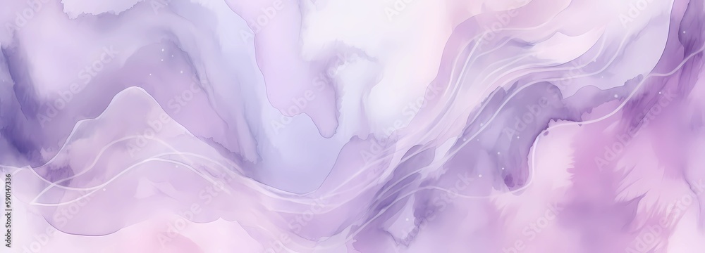 Abstract creative purple watercolor background. Elegant paint splashes on white paper. Watercolor texture for wedding decoration. Generative AI