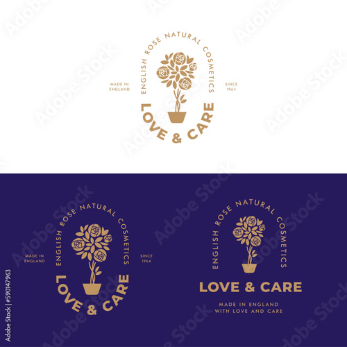 Set of flowers labels for branding, rose logo design
