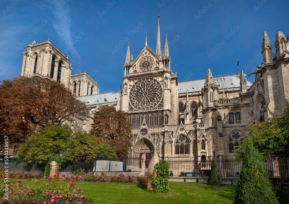 Notre Dame cathedral in the center of Paris before the fire