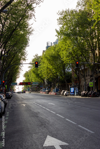 Fototapeta Naklejka Na Ścianę i Meble -  Calle de Ríos Rosas Madrid semáforos rojo