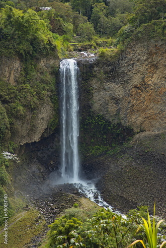 Waterfall Manto de la Novia at Rio Pastaza at Banos, Tungurahua Province, Ecuador, South America

