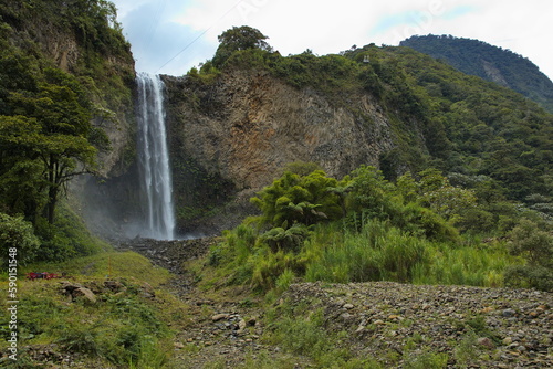 Waterfall Manto de la Novia at Rio Pastaza at Banos, Tungurahua Province, Ecuador, South America 