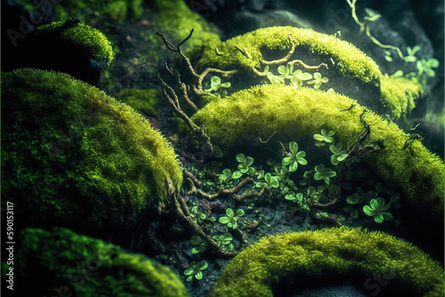 Beautiful green moss texture. Green abstract background. Generative illustration