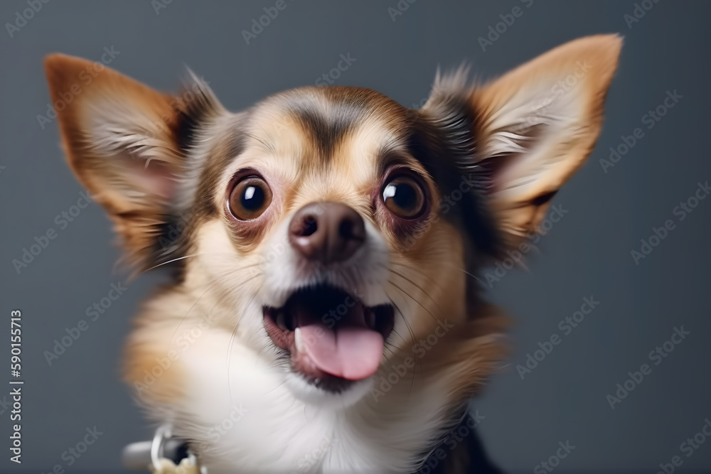 Fototapeta premium Close up portrait of surprise and amazed dog. Generative AI