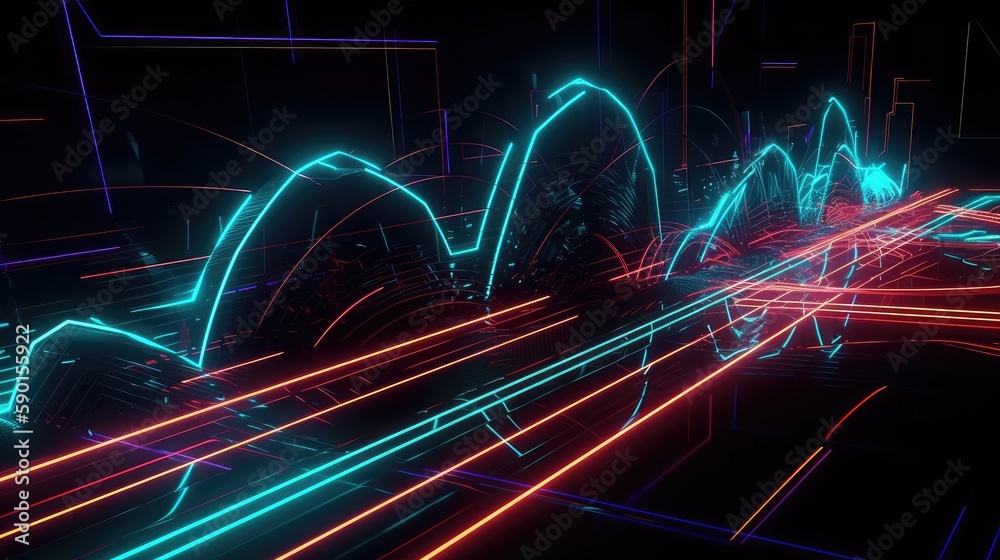 Abstract background, wavy neon lines. AI generated Abstract background, wavy neon lines. AI generated