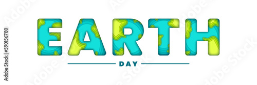 Earth day paper cut letters with world map banner vector design