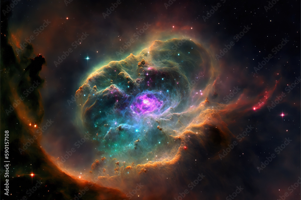 Obraz premium Glowing nebula with stars. Fantasy galaxy generative AI background