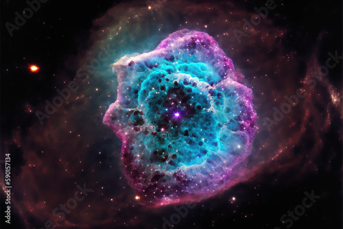 Glowing blue nebula with stars. Fantasy galaxy generative AI background