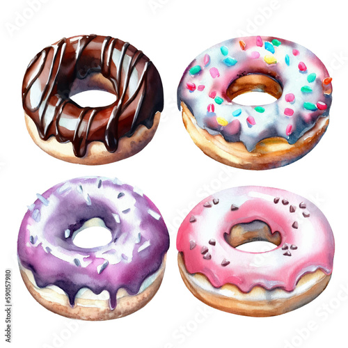 Vector watercolor donuts set