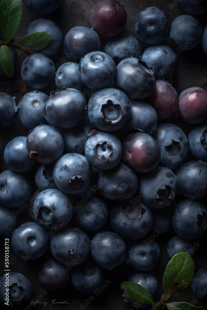 Close up of a group of blueberries with cinematic lighting AI concept Close up of a group of blueberries with cinematic lighting AI concept