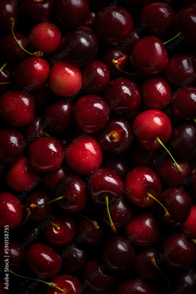 Group of cherries, cinematic lighting AI concept Group of cherries, cinematic lighting AI concept