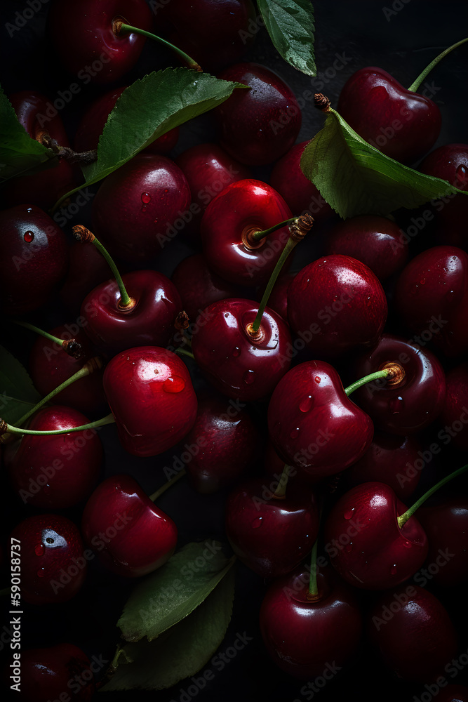 Group of cherries, cinematic lighting AI concept Group of cherries, cinematic lighting AI concept
