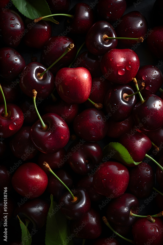 Group of cherries, cinematic lighting AI concept Group of cherries, cinematic lighting AI concept