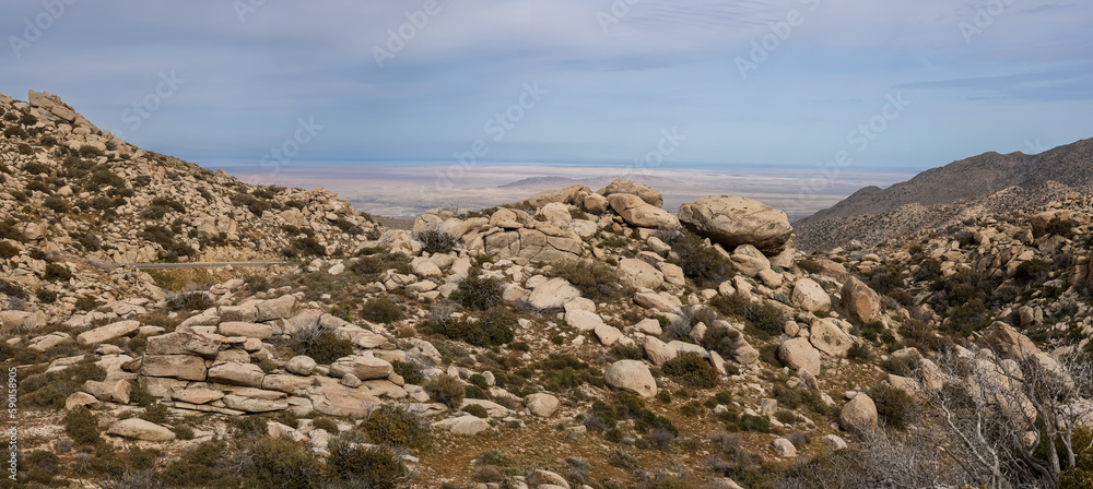 Panoramic view of hills at Anza Borrego desert state park in California.