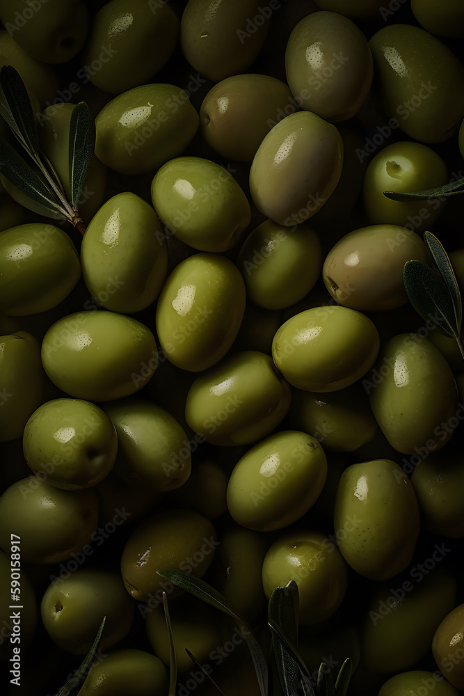 Bunch of green olives, cinematic lighting AI concept Bunch of green olives, cinematic lighting AI concept