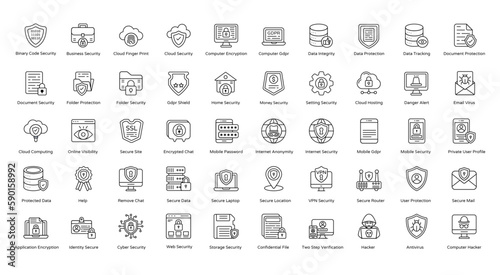 Information Security Thin Line Icons Data Integrity Icon Set in Outline Style 50 Vector Icons in Black photo