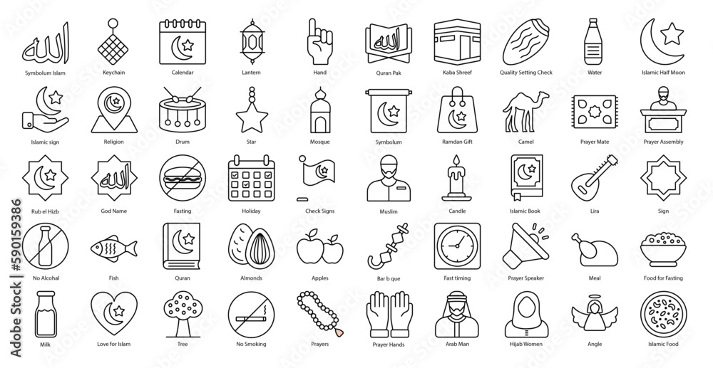 Ramadan Thin Line Icons Muslim Fasting Icon Set in Outline Style 50 Vector Icons in Black Ramadan Thin Line Icons Muslim Fasting Icon Set in Outline Style 50 Vector Icons in Black