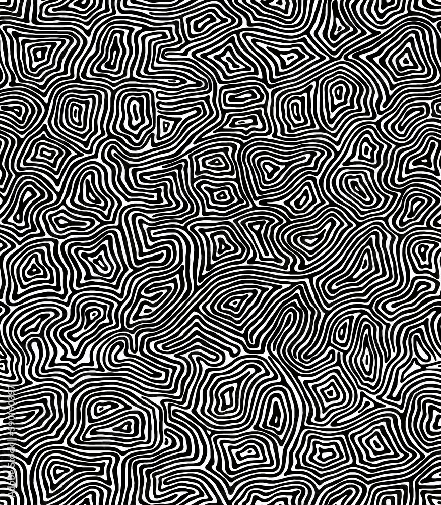 Black and white zigzag pattern hand-drawn, zebra coloring.Seamless pattern.