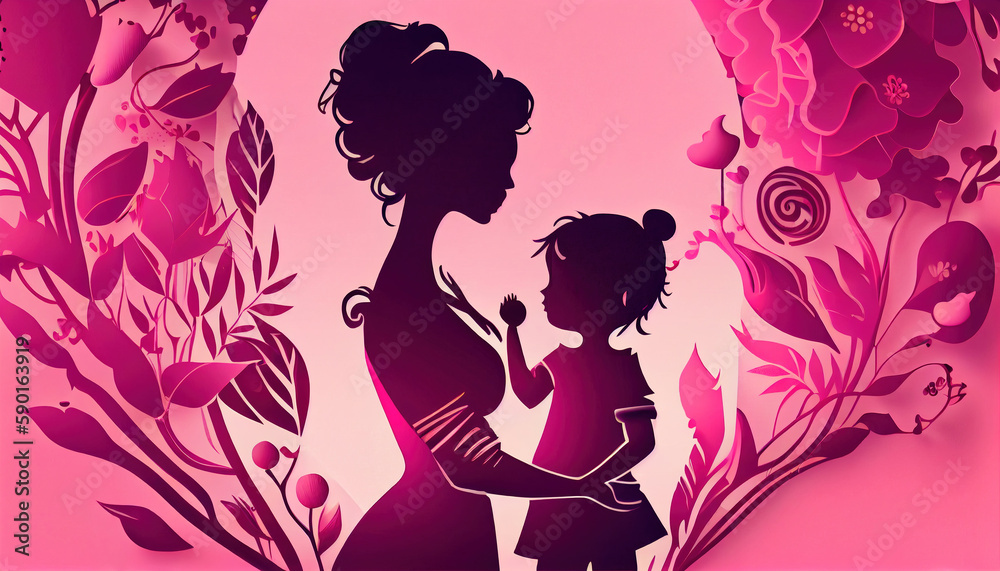Mother's day illustration in paper style. Generative AI. Mother's day illustration in paper style. Generative AI.