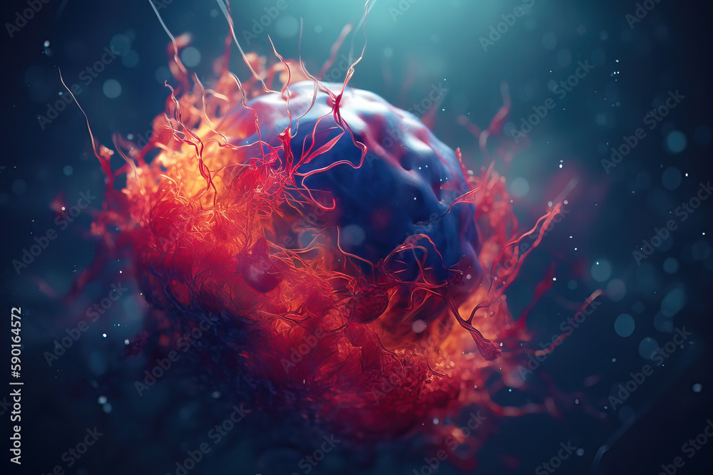 Obraz premium A human Cell exploding to vibrant colors, Abstract background, Generative AI