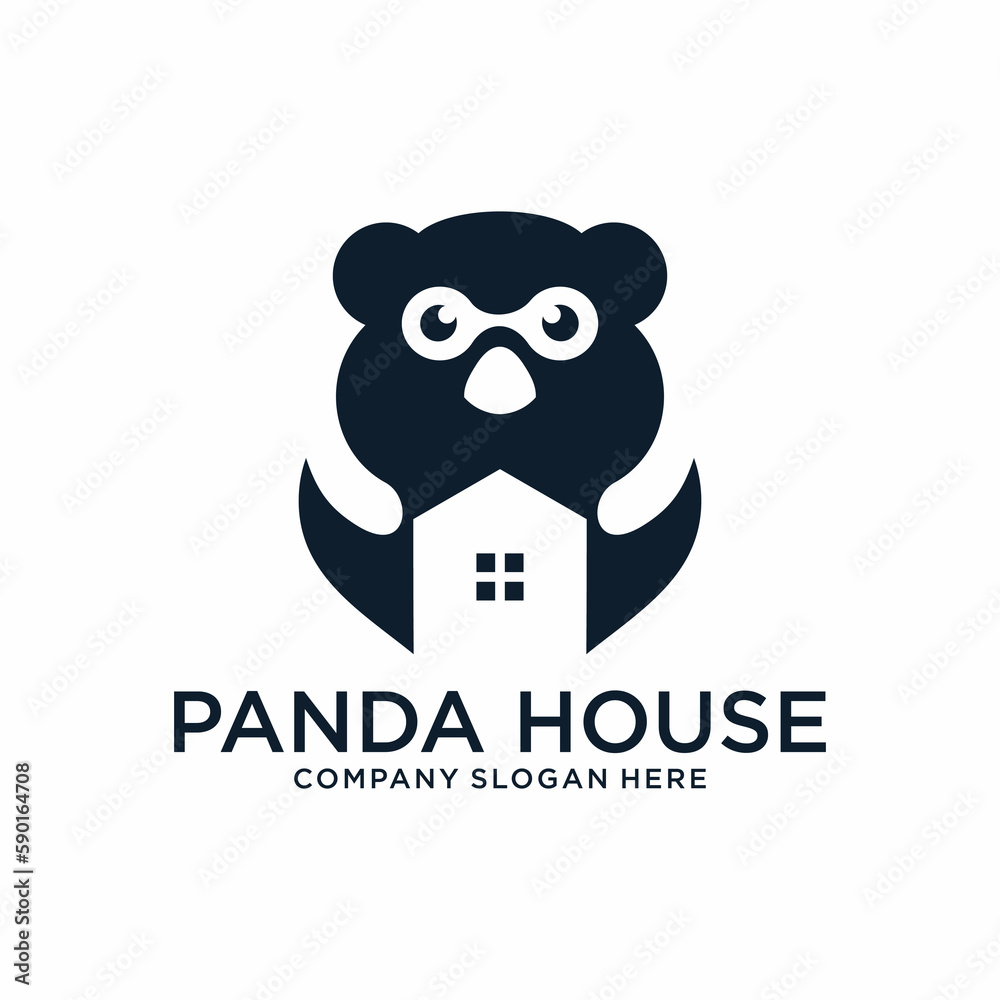 Panda logo combined with house,template,simple.