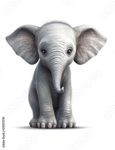 Baby Elephant  Cute Cartoon Style  Realistic  Logo Design  Graphic Design  T Shirt. Generative AI