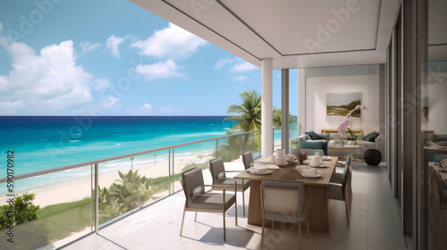 Hotel on the beach in barbados in modern style, generative ai © TheGoldTiger