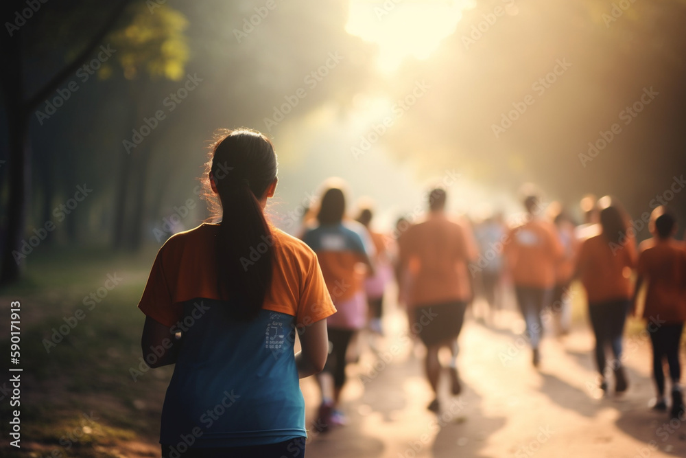 Picture of a group of people participating in a charity walk or run ...