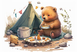 Little brown bear camping Generative AI