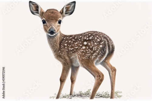 Fawn standing on an isolated white background Generative AI
