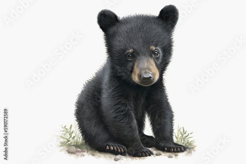 Little baby black bear isolated on a white background Generative AI