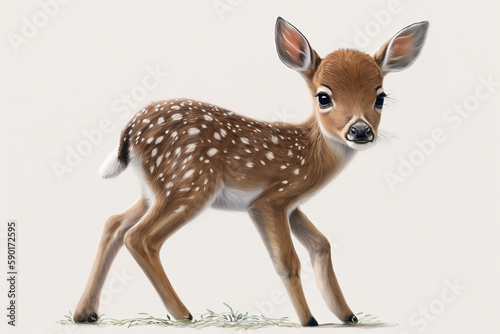 Baby deer standing isolated on a white background Generative AI photo