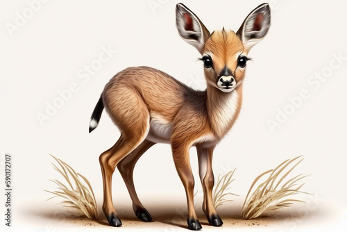 Little baby antelope fawn isolated on a white background Generative AI