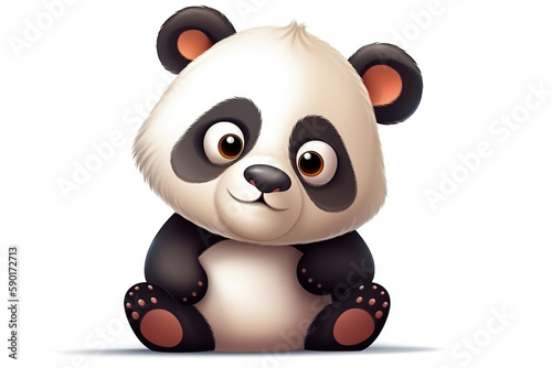 Cute little panda bear cartoon character with big eyes isolated on a white background  Generative AI © gridspot