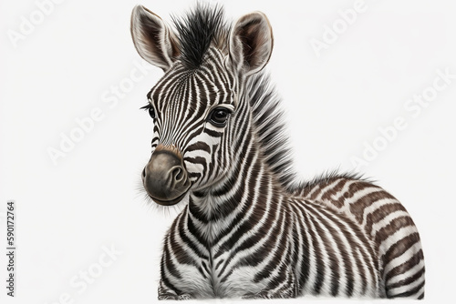 Little baby zebra isolated on a white background Generative AI