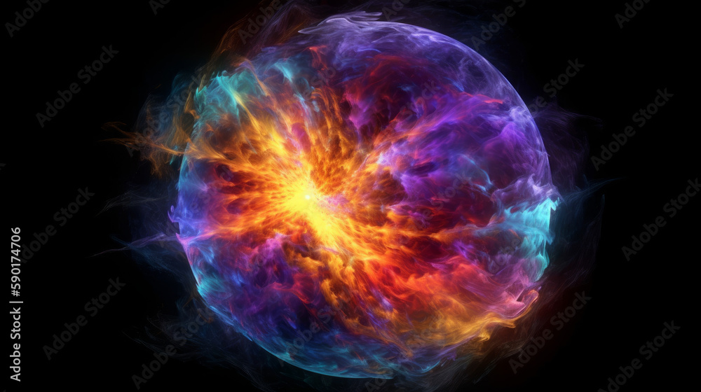fireworks in the night, neutron star exploding with a vibrant colors, generative ai