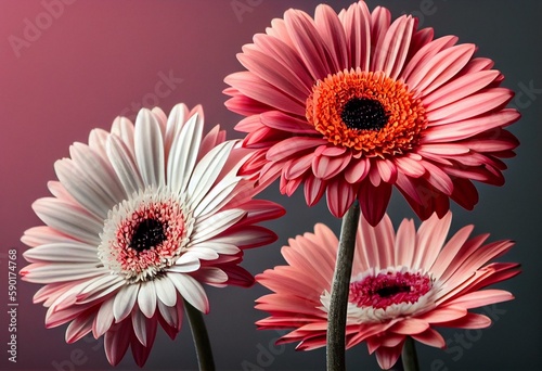 Gerbera flowers in pink and white on a clear background. Generative AI